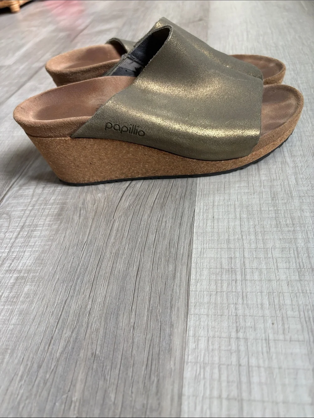 Papillio Shimmery Gold Single-Band Slide Sandals